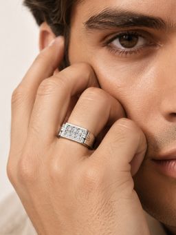 Miss Highness - 925 Sterling Silver Cluster Ring with White Stone for Men