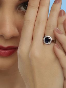 Miss Highness - 925 Sterling Silver Halo Ring for Women Blue