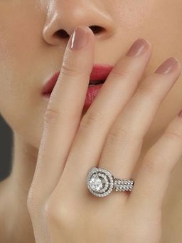 Miss Highness - 925 Sterling Silver Halo Ring for with White Stone for Women
