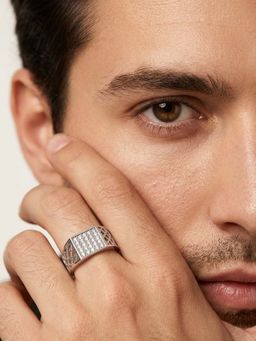 Miss Highness - 925 Sterling Silver Cluster Ring with White Stone for Men