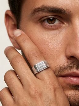 Miss Highness - 925 Sterling Silver Cluster Ring with White Stone for Men