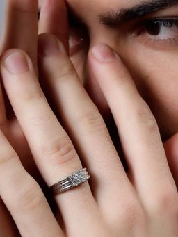 Miss Highness - 925 Sterling Silver Cluster Ring with White Stone for Men