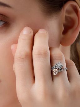 Miss Highness - 925 Sterling Silver Floral Ring for with White Stone for Women