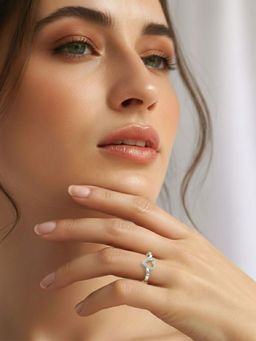 Miss Highness - 925 Sterling Silver Holding Heart Promise Ring with White Stone for Women