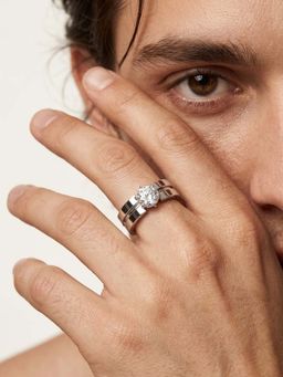 Miss Highness - 925 Sterling Silver Solitaire Ring with White Stone for Men