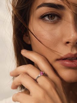 Miss Highness - 925 Sterling Silver Pink Solitaire Ring Women Pink