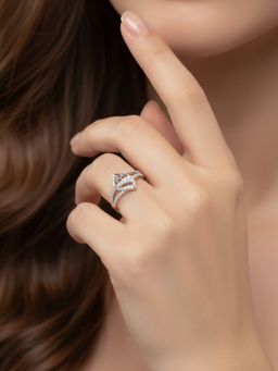 Miss Highness - 925 Sterling Silver Leaf Cocktail Ring with White Stone for Women