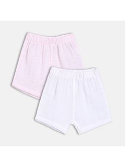 MINI KLUB - Pink & White Cotton Solid & Wave Printed Shorts (Pack of 2)
