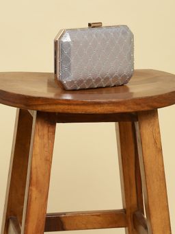 Label Ritu Kumar - Silver Party Story Embellished Clutch