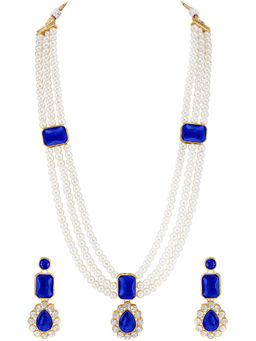 Peora - Gold Plated Crystal and Beads Studded Blue Jewellery Set