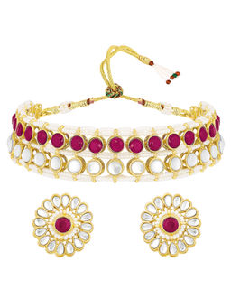Peora - Pink Kundan and Beads Studded Pink Choker Jewellery Set