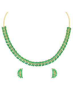 Peora - Gold Plated Green Stone Studded Choker Jewellery Set
