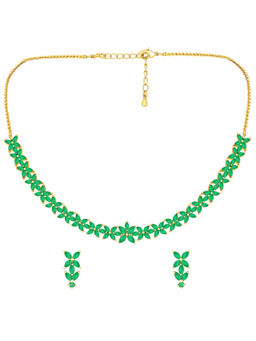 Peora - Gold Plated Green Crystals Studded Jewellery Set