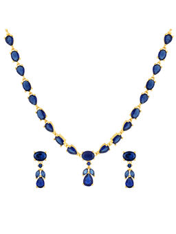 Peora - Blue Stone Studded Gold Plated Choker Jewellery Set