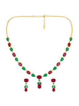 Peora - Multi-Color Faux Ruby and Emerald Studded Gold Plated Jewellery Set