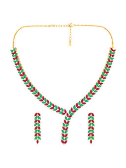 Peora - Multi-Color Faux Emerald Faux Ruby Studded Stylish Jewellery Set