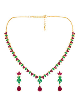 Peora - Multi-Color Gold Plated Faux Ruby Emerald Studded Choker Jewellery Set