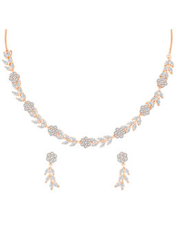 Peora - Rose Gold Plated Floral Shaped with CZ Choker Jewellery Set