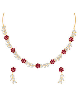 Peora - Gold Plated Floral Shaped with CZ Studded Choke Jewellery Set