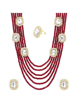 Peora - Maroon Beads Ethnic Long Jewellery Set