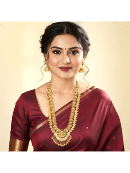 Peora - Gold Plated Faux Ruby Faux Emerald Studded Long Jewellery Set