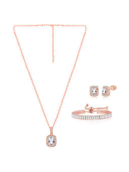Peora - Rose Gold Plated Crystals Studded Pendant Chain Bracelet and Earrings Set Jewellery