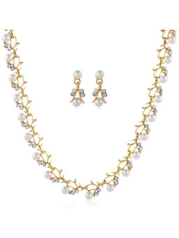 Peora - Gold Plated Cubic Zirconia and Pearl Studded Stylish Jewellery Set