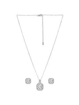 Peora - Silver Plated Crystal Studded Pendant Chain and Stud Earrings Set Jewellery Set
