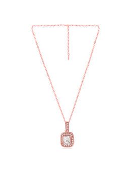 Peora - Rose Gold Plated Crystal Studded Pendant Chain and Earrings Set Fashion Jewellery
