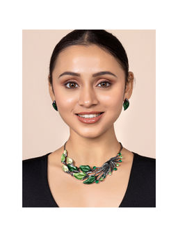 Peora - Silver Plated Crystals Studded Peacock Feather Style Jewellery Set