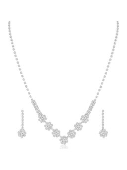 Peora - Silver Plated Crystal Studded Floral Jewellery Set
