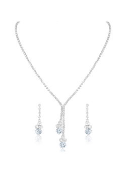 Peora - Silver Plated Crystal Studded Pendant Style Jewellery Set