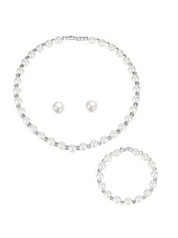 Peora - Silver Plated Pearl Studded Necklace Stud Jewellery Set