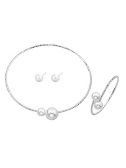 Peora - Silver Plated CZ and Pearl Studded Jewellery Set