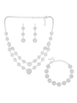 Peora - Silver Plated Crystals Studded Two Layer Jewellery Set