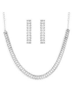Peora - Silver Plated Baguette Stone Studded Trendy Fashionable Jewellery Set