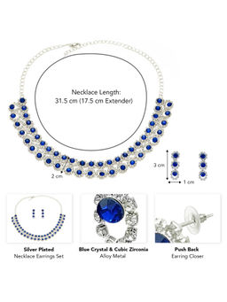 Peora - Silver Plated CZ and Blue Crystal Studded Jewellery Set