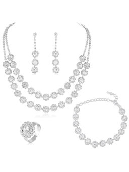 Peora - Silver Plated Crystal Studded Two Layer Necklace Jewellery Set