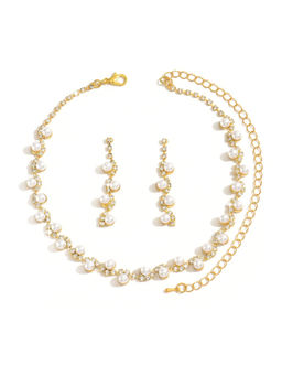 Peora - Gold Plated Cubic Zirconia and White Pearl Studded Jewellery Set