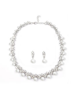 Peora - Silver Plated Crystal and Pearl Studded Jewellery Set