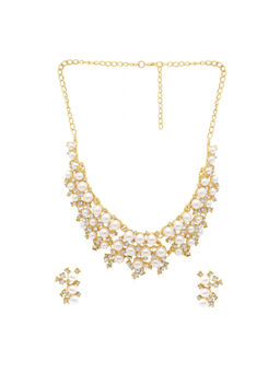 Peora - Gold Plated Cubic Zirconia and White Pearl Jewellery Set