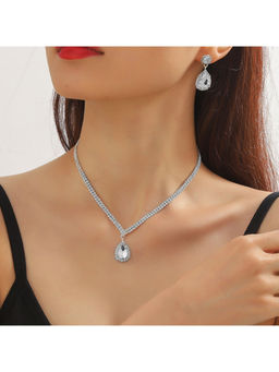 Peora - Silver Plated Cubic Zirconia Studded Jewellery Set