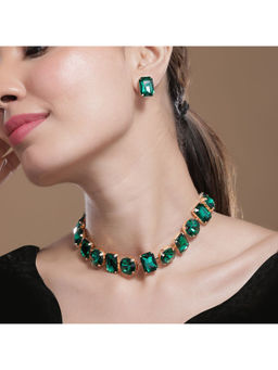 Peora - Gold Plated Green Crystal Studded Jewellery Set