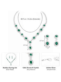 Peora - Silver Plated Cubic Zirconia and Green Crystal Studded Jewellery Set