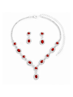 Peora - Silver Plated CZ and Red Crystal Studded Jewellery Set
