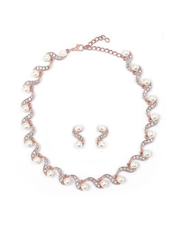 Peora - Rose Gold Plated Crystal and Pearl Studded Fancy Jewellery Set
