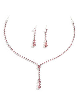Peora - Silver Plated Pink Crystal Studded Jewellery Set