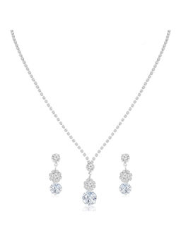 Peora - Silver Plated CZ Studded Trendy Pendant Style Jewellery Set