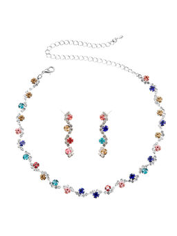 Peora - Multi-Color Silver Plated Multi Crystal and CZ Studded Jewellery Set