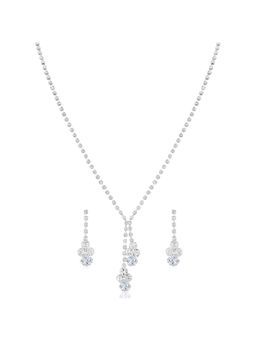 Peora - Silver Plated CZ Studded Pendant Style Necklace Jewellery Set